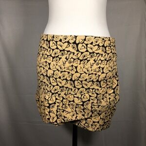 Free‎ People Skirt Tulip Beige Black Print Ruffle Mini Size 6.